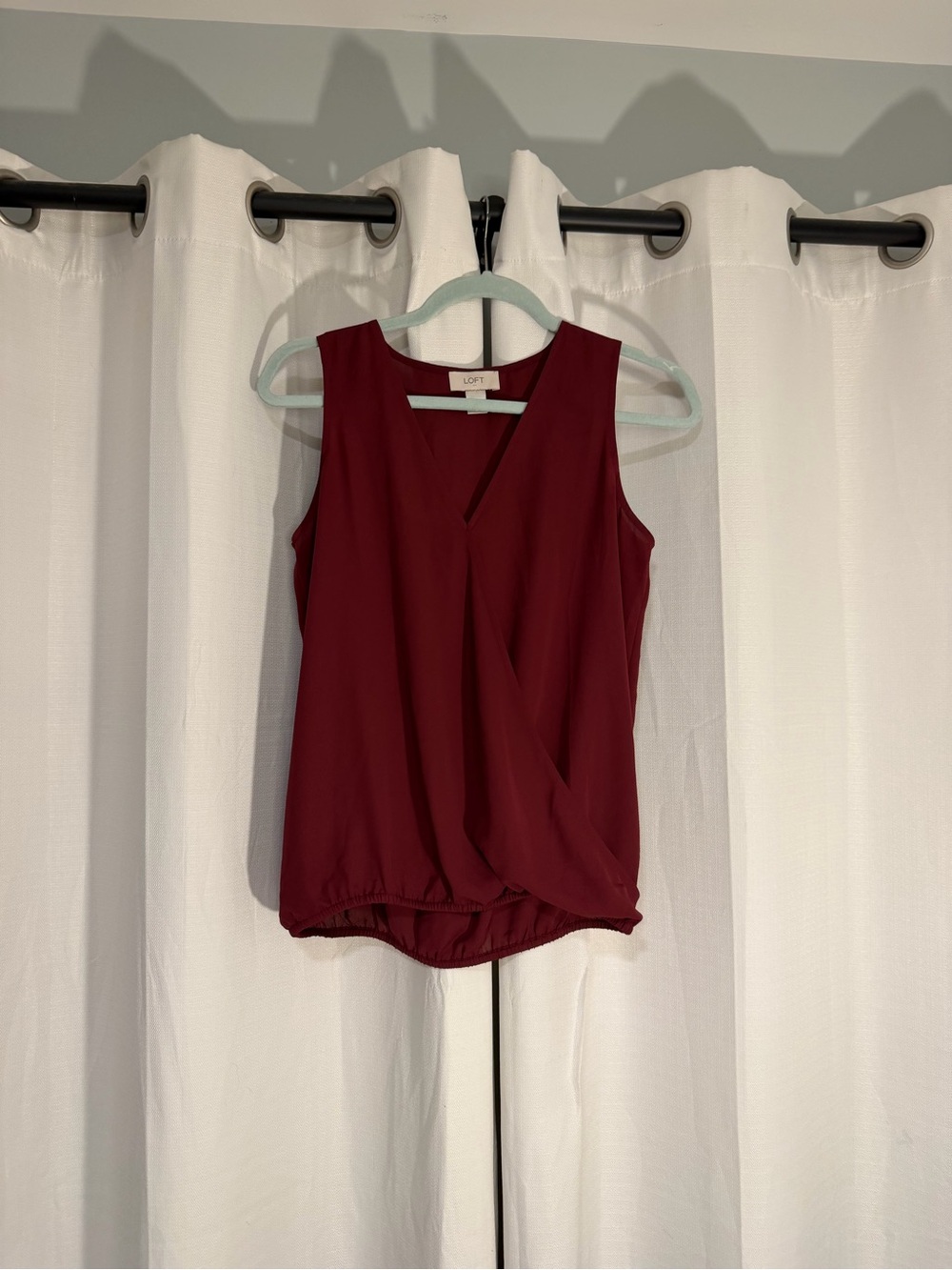 LOFT Draped Sleeveless V-Neck Top in Burgundy